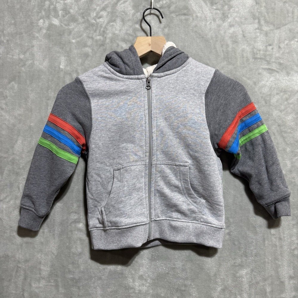 Hanna Andersson Zip Up Hoodie Youth 4 100 cm Gray Sherpa Lined Colorblock‎ Comfy